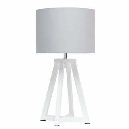 LIGHTING BUSINESS Interlocked Triangular White Wood Table Lamp with Gray Fabric Shade LI2754691